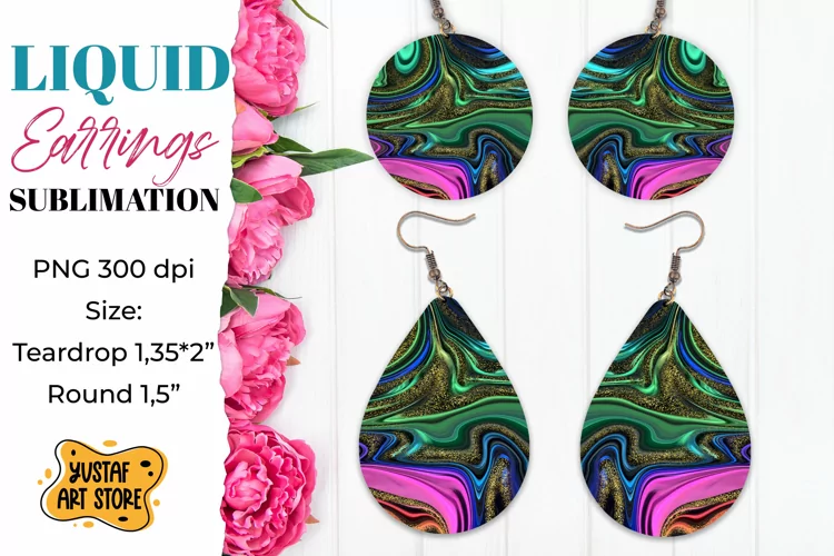 Abstract Earrings Sublimation. Teardrop and Round