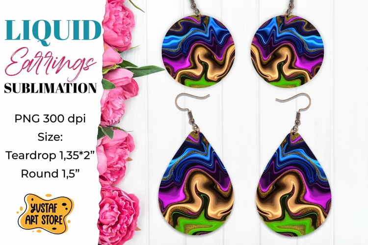 Abstract Earrings Sublimation. Teardrop and Round
