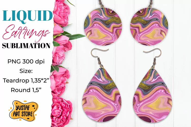 Abstract Earrings Sublimation. Teardrop and Round