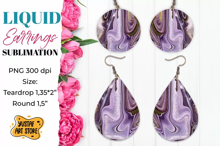 Abstract Earrings Sublimation. Teardrop and Round