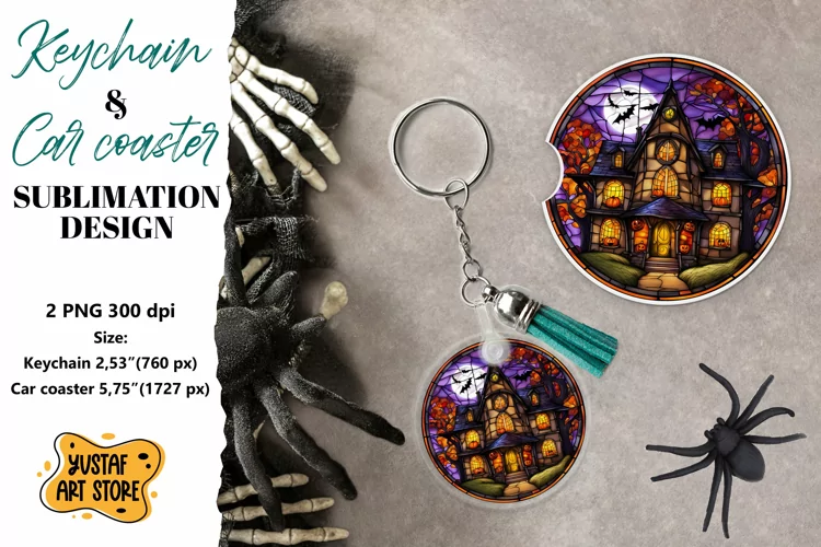 Halloween Stained glass Keychain & Car coaster sublimation