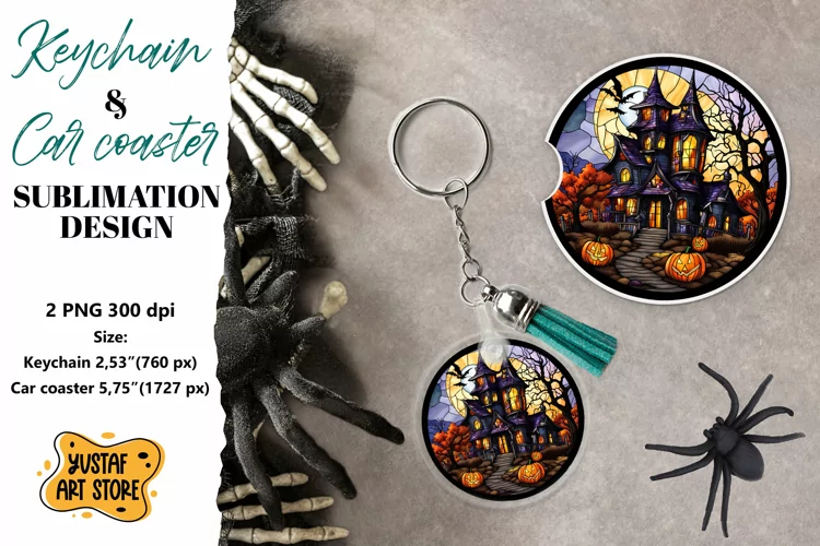 Halloween Stained glass Keychain & Car coaster sublimation
