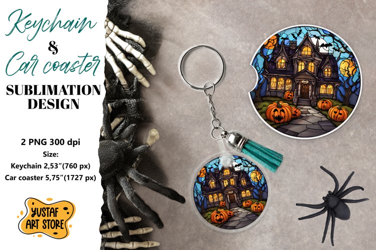 Halloween Stained glass Keychain & Car coaster sublimation