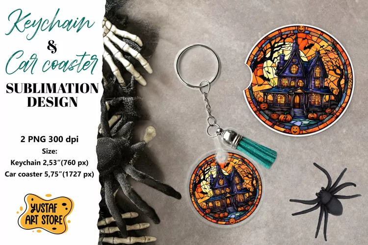 Halloween Stained glass Keychain & Car coaster sublimation