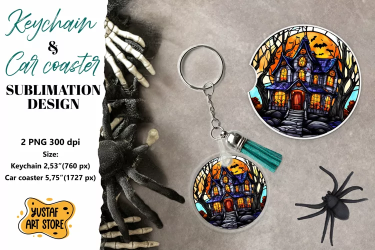 Halloween Stained glass Keychain & Car coaster sublimation