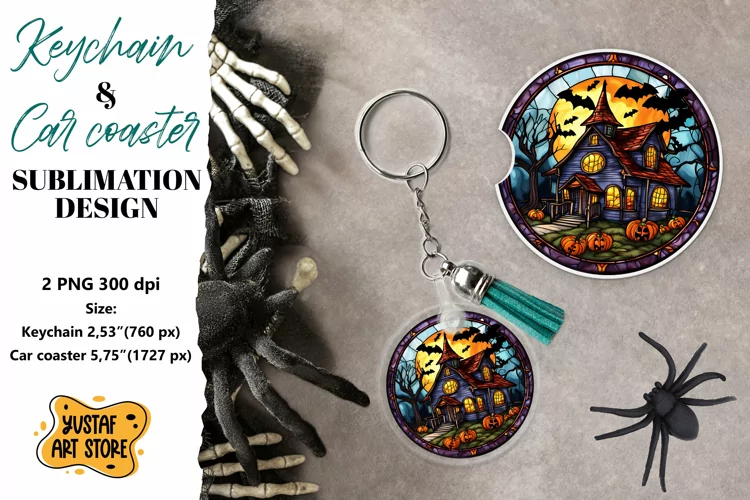 Halloween Stained glass Keychain & Car coaster sublimation