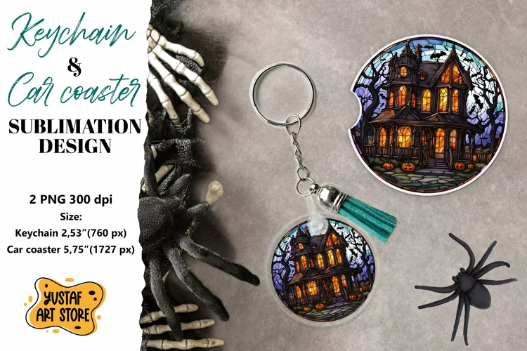 Halloween Stained glass Keychain & Car coaster sublimation