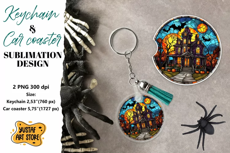 Halloween Stained glass Keychain & Car coaster sublimation