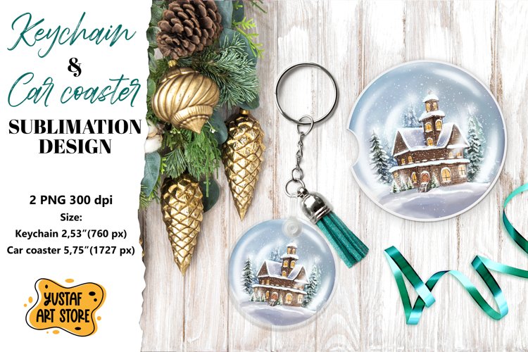 Christmas Keychain.Christmas Car coaster sublimation design example image 1