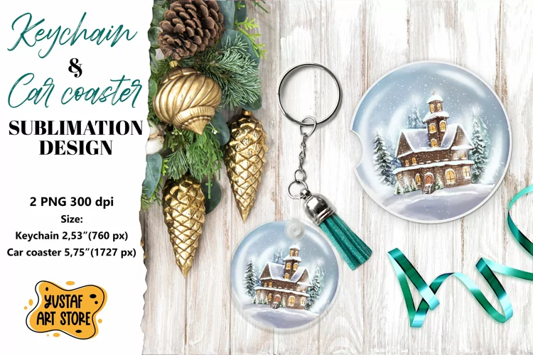 Christmas Keychain.Christmas Car coaster sublimation design