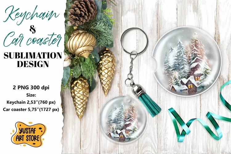 Christmas Keychain.Christmas Car coaster sublimation design
