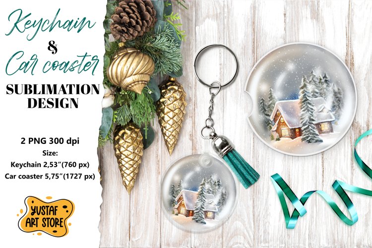 Christmas Keychain.Christmas Car coaster sublimation design example image 1