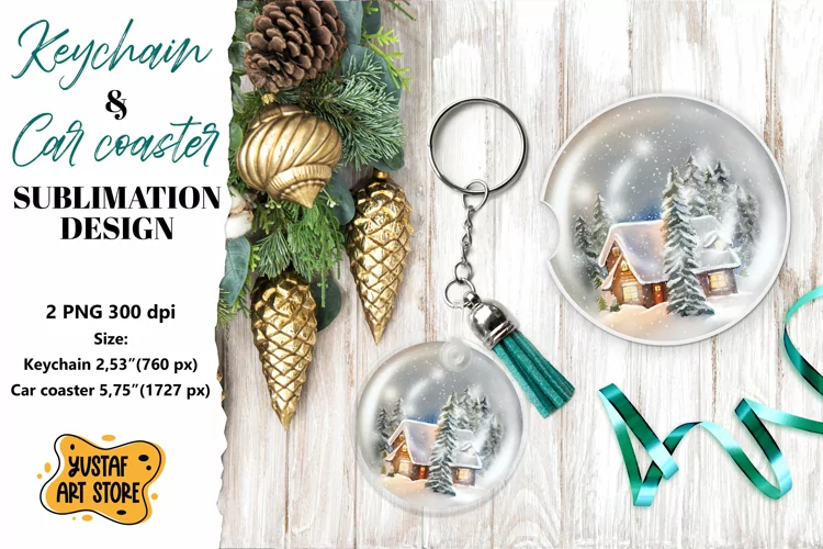 Christmas Keychain.Christmas Car coaster sublimation design