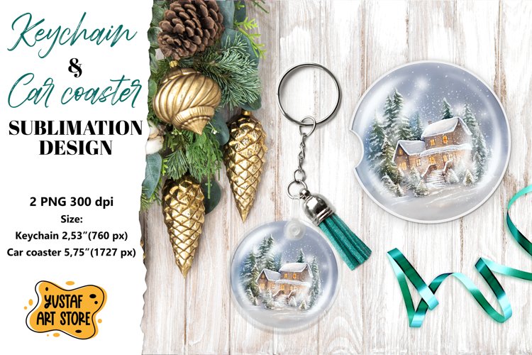 Christmas Keychain.Christmas Car coaster sublimation design example image 1