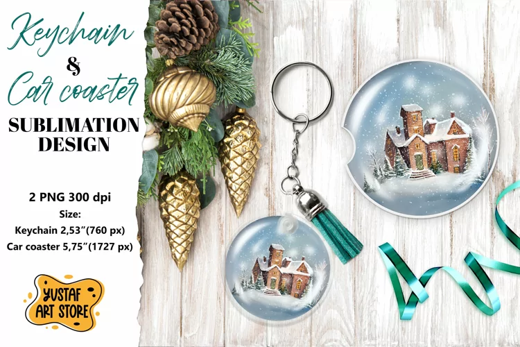 Christmas Keychain.Christmas Car coaster sublimation design
