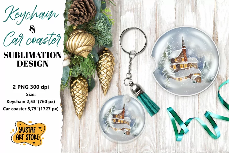 Christmas Keychain.Christmas Car coaster sublimation design