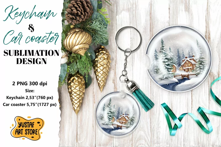 Christmas Keychain.Christmas Car coaster sublimation design