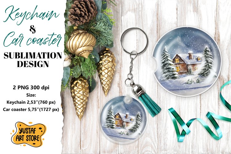 Christmas Keychain.Christmas Car coaster sublimation design example image 1