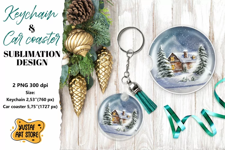 Christmas Keychain.Christmas Car coaster sublimation design