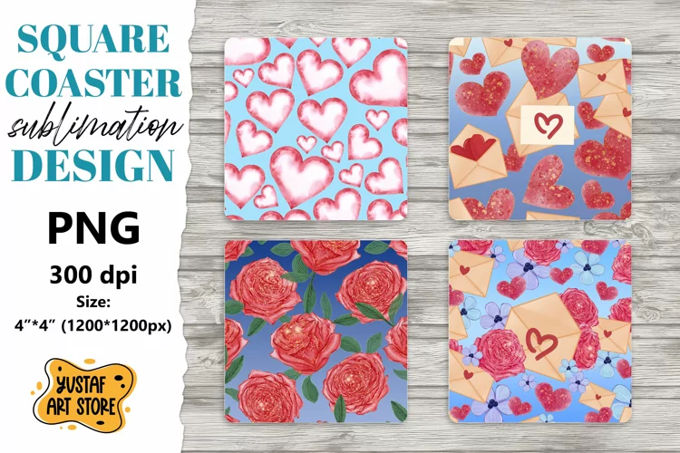 Valentine square coaster design. 4 Love sublimation coaster