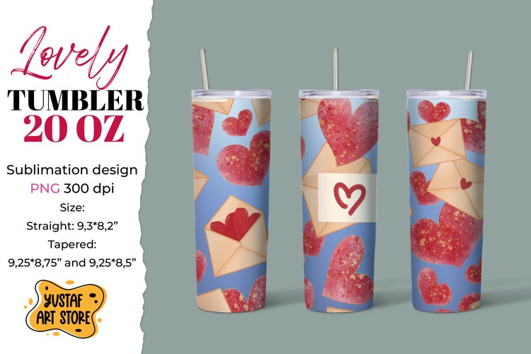 Lovely tumbler 20 oz sublimation design. Hearts and envelope example image 1