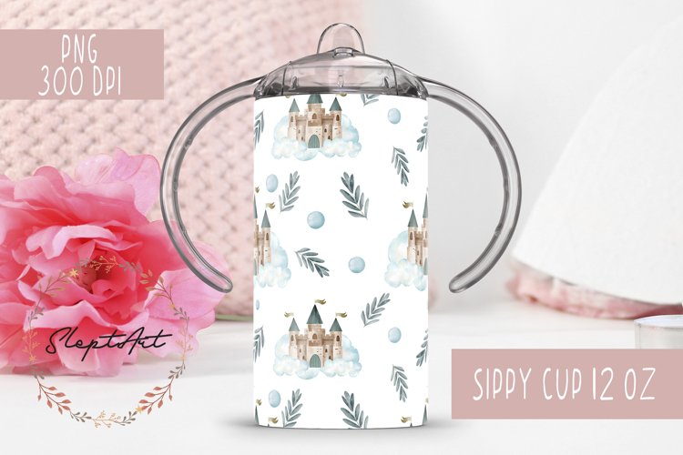 Watercolor Fairy castle 12 oz sippy cup design sublimation