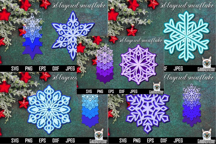 Snowflakes 3d bundle, premium layered paper cut SVG