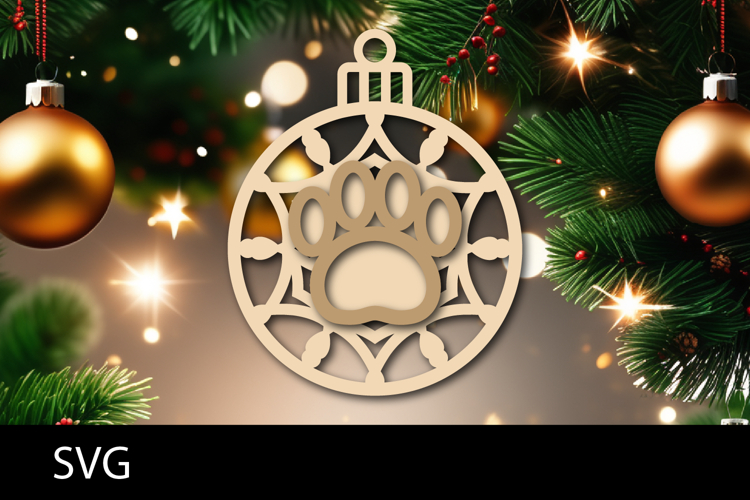 Christmas Ornaments SVG, pet paw snowflake ornament svg.