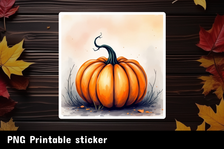 Autumn Sticker Printable PNG. Fall pumpkin sticker.
