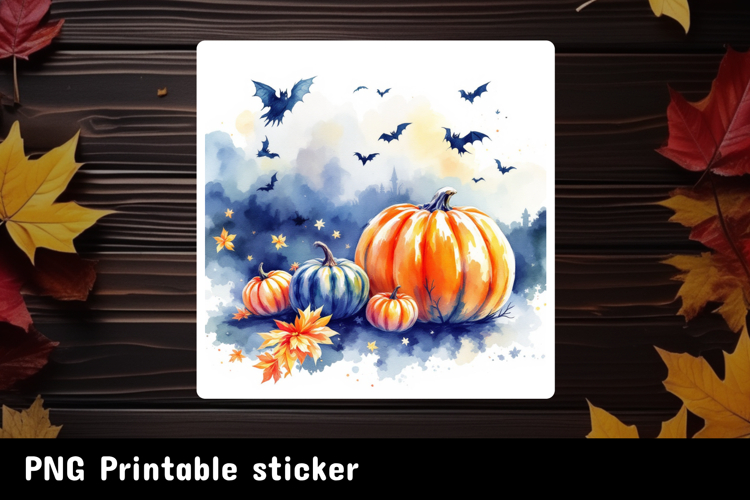 Autumn Sticker Printable PNG. Fall pumpkin sticker.