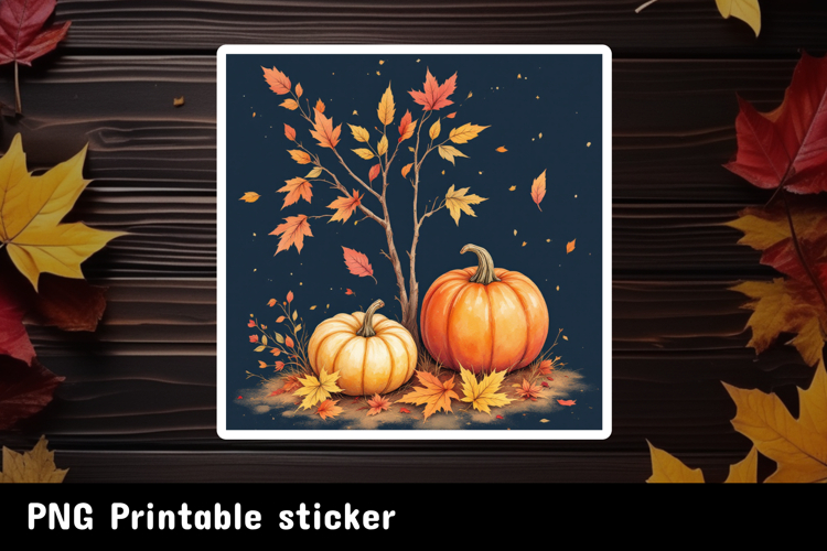 Autumn Sticker Printable PNG. Fall pumpkin sticker.