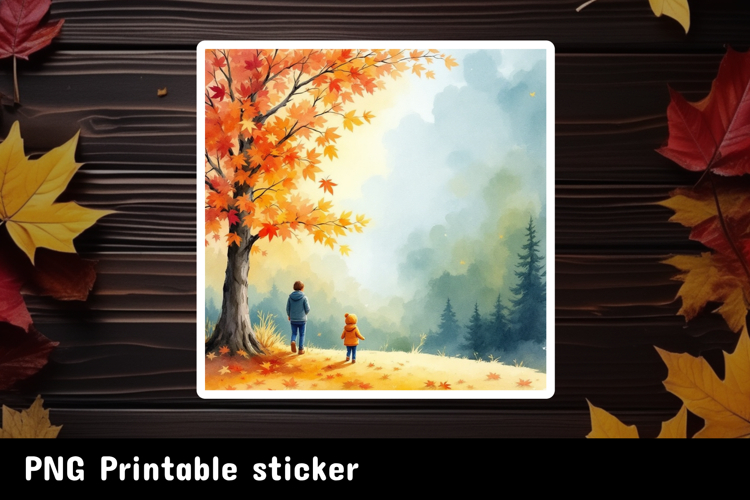 Autumn Sticker Printable PNG. Fall pumpkin sticker.