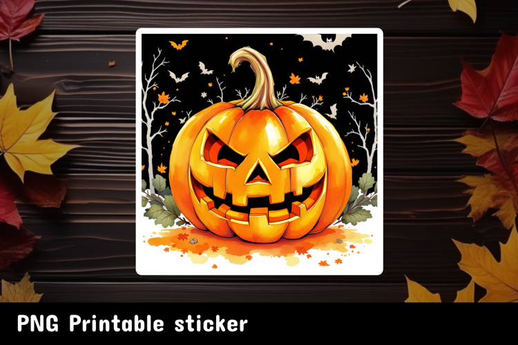 Autumn Sticker Printable PNG. Fall pumpkin sticker.