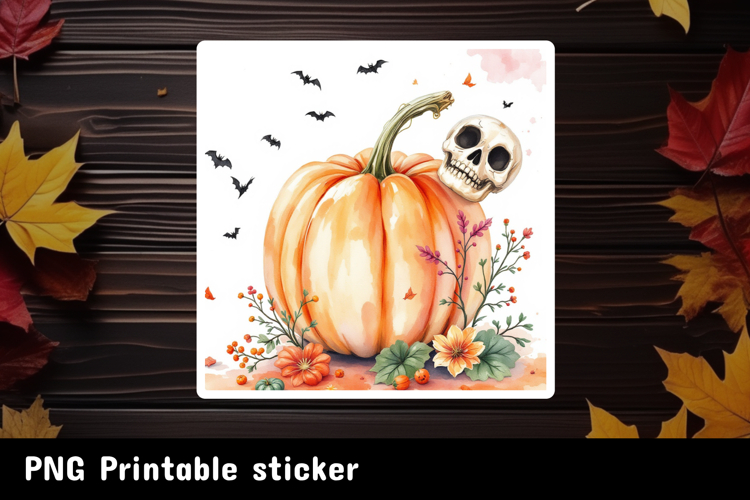 Autumn Sticker Printable PNG. Fall pumpkin sticker.
