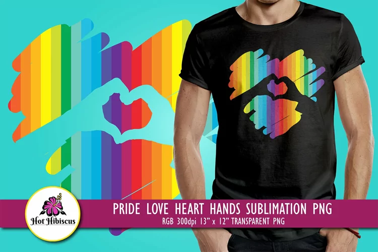 Pride Love Heart Hands Rainbow Sublimation Graphics PNG