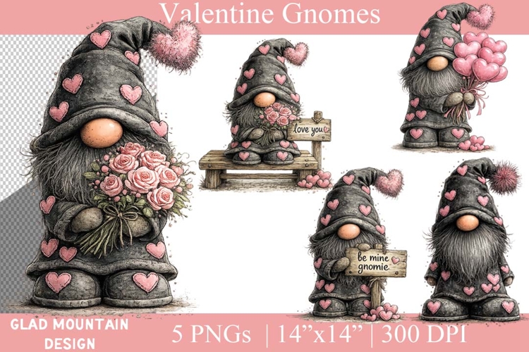 Valentine Day Gnomes, Valentines Be Mine Gnomie and Love You