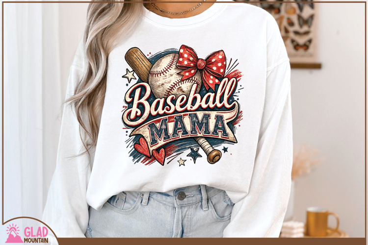 Retro Baseball Mama, Cute retro Baseball Mama with bow