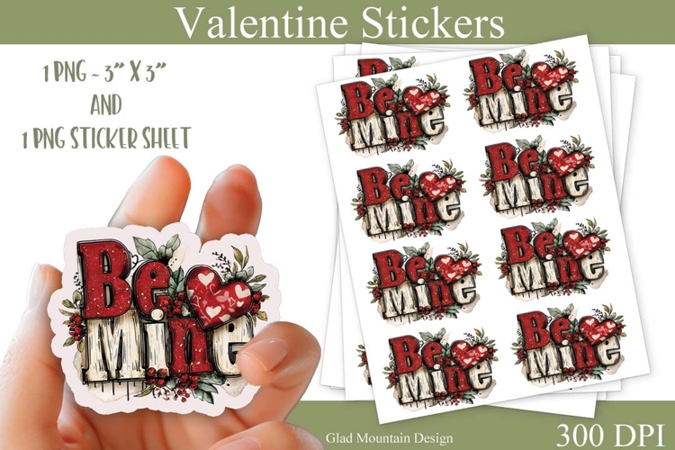 Valentines Day Be Mine Heart Sticker and sticker sheet png