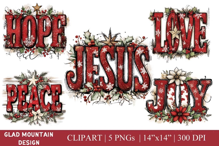 Christmas Word Art: Jesus, Love, Peace, Hope, Joy png