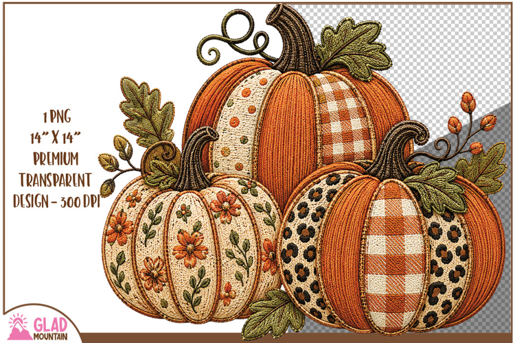 Fall faux embroidery pumpkins, plaid Autumn pumpkins