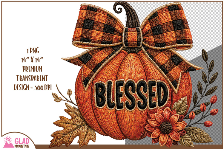 Blessed Pumpkin png, faux embroidered Autumn pumpkin