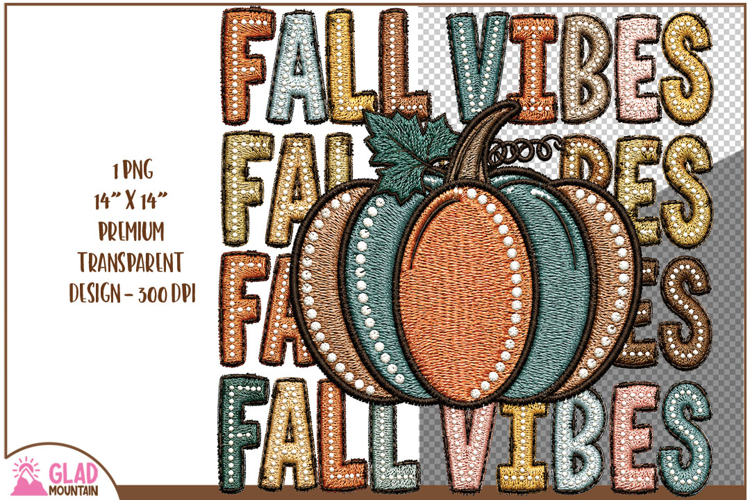 Retro faux embroidery Fall Vibes pumpkin png, Autumn Pumpkin