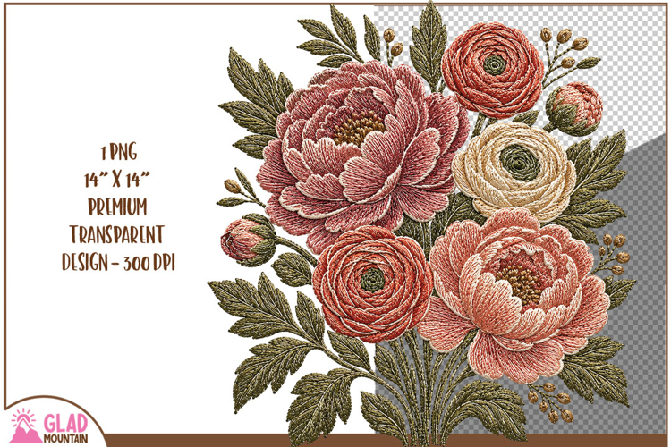 Vintage Faux Embroidered Floral Bouquet