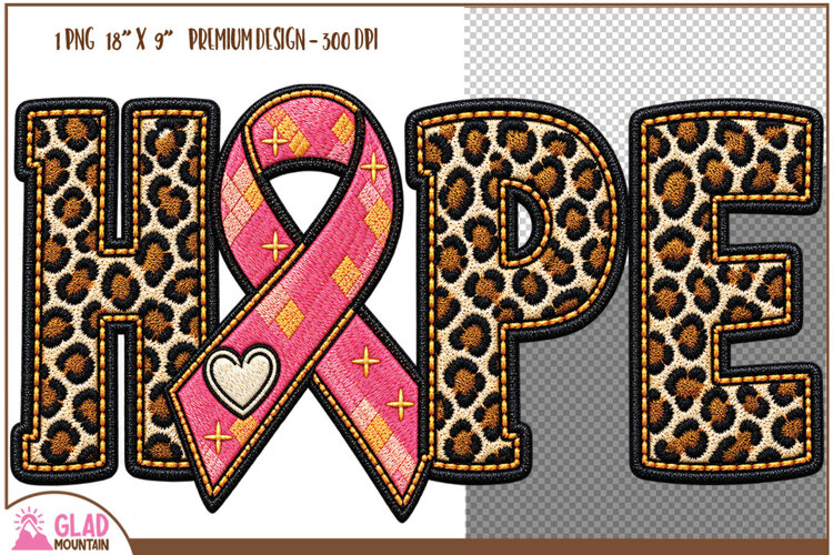 Breast Cancer Leopard Hope, Breast Cancer faux embroidery example image 1