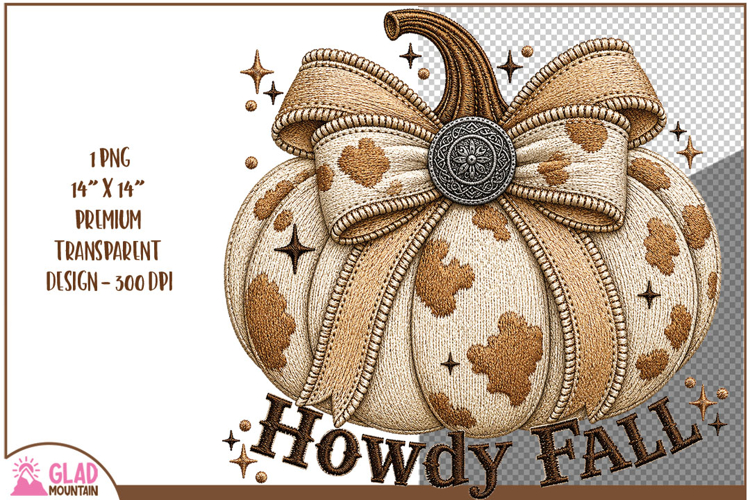 faux embroidery Howdy Fall Cowhide Pumpkin, Western Vintage