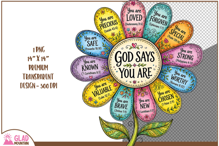 God says you are known, valuable, worthy, strong, loved png