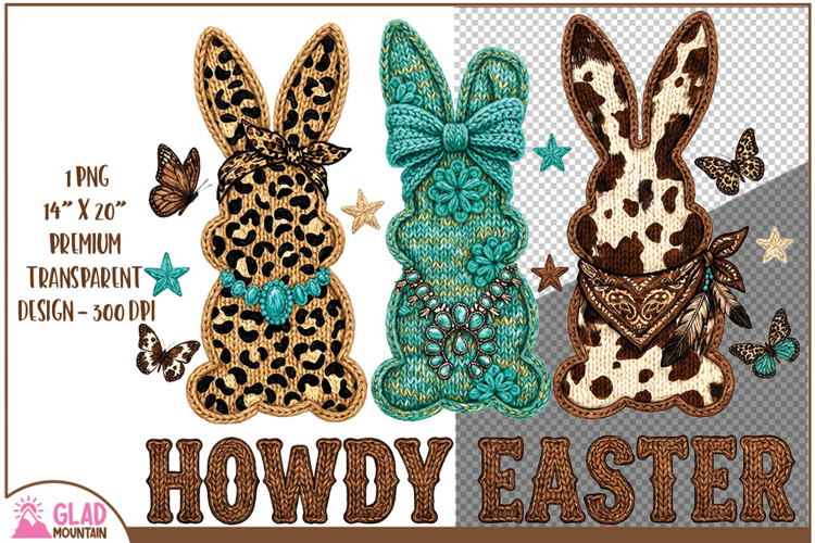 Howdy Easter bunnies, Faux knit western Easter bunnies png
