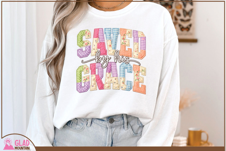 Saved by his grace, Faux embroidered Easter christian png