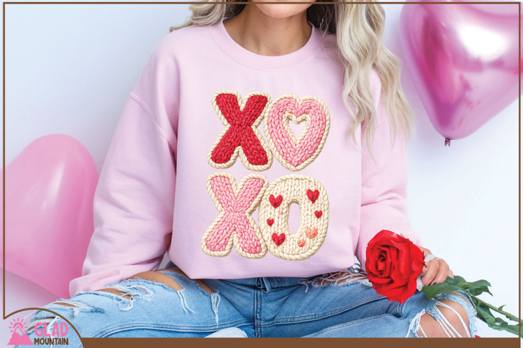 XOXO faux yarn Valentines png, XOXO faux latch hook knit