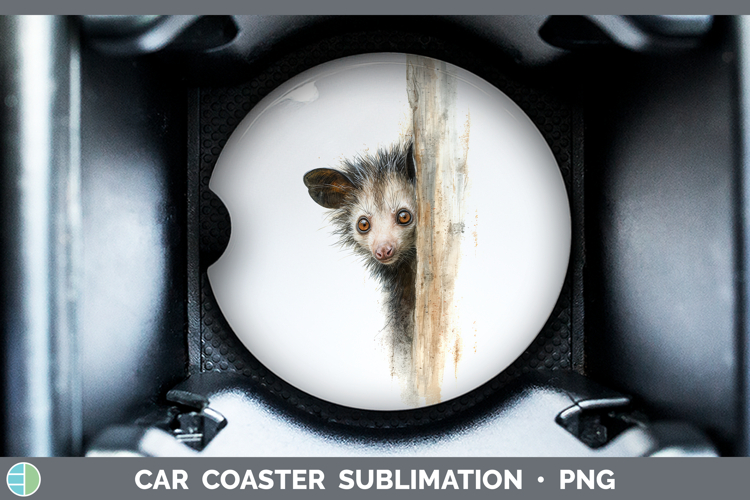 Aye-aye Primate Tree Peek-A-Boo Car Coaster Sublimation Desi